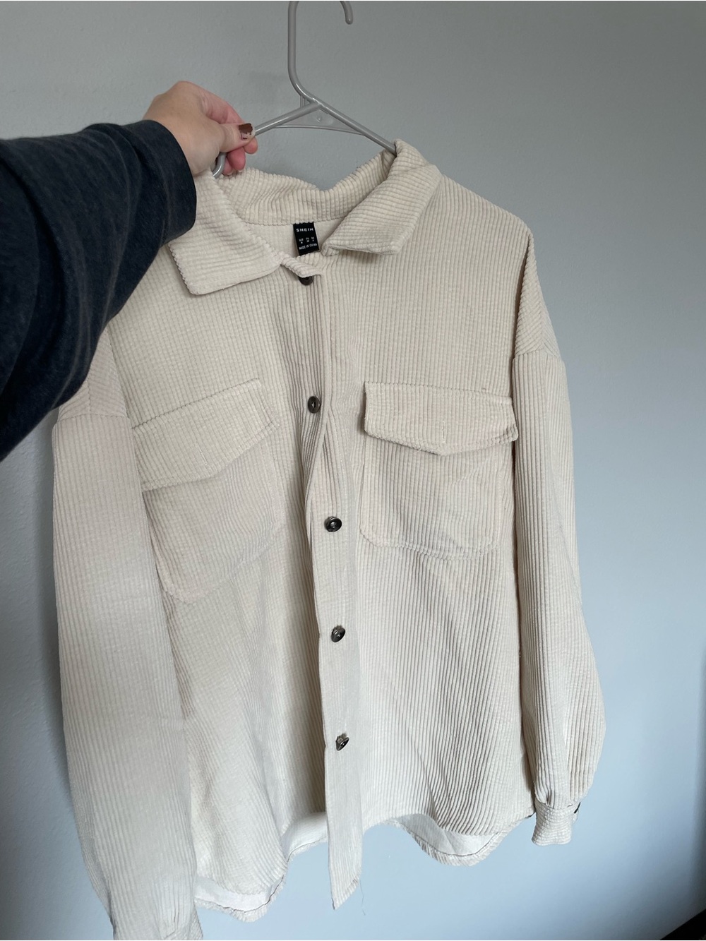 SHEIN Off-White Corduroy Shacket with Chest Pockets